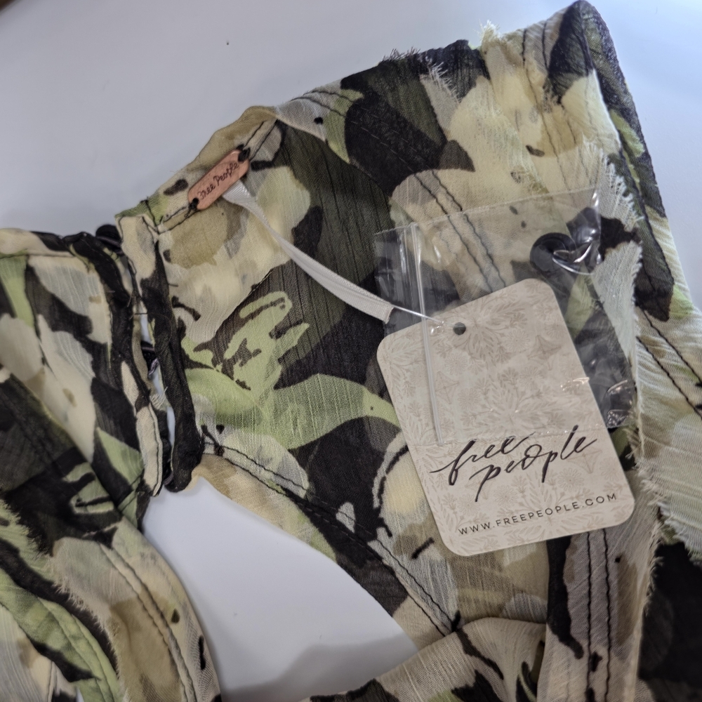 Free People Raven Printed Mini Dress Black Coffee Combo Green Floral M NWT $128 - Picture 12 of 16
